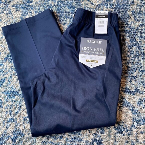 Haggar Men's Free No Iron Classic Fit Flat Front Full Elastic Pant - Picture 5 of 6